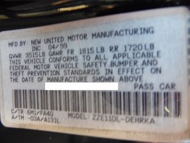 1999 TOYOTA COROLLA VE GREEN 1.8L AT Z17975